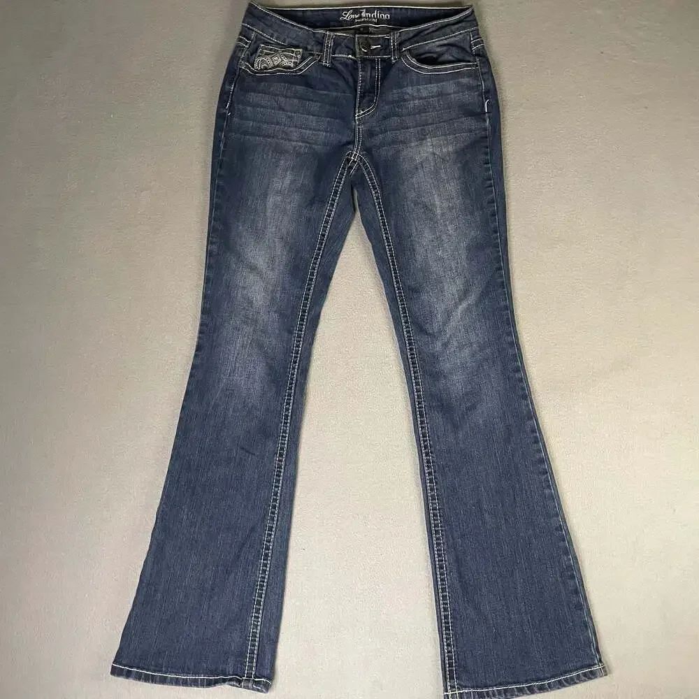 Y2k Love Indigo Women's Boot Cut Jeans with Embroidered Back Pockets Size 6
